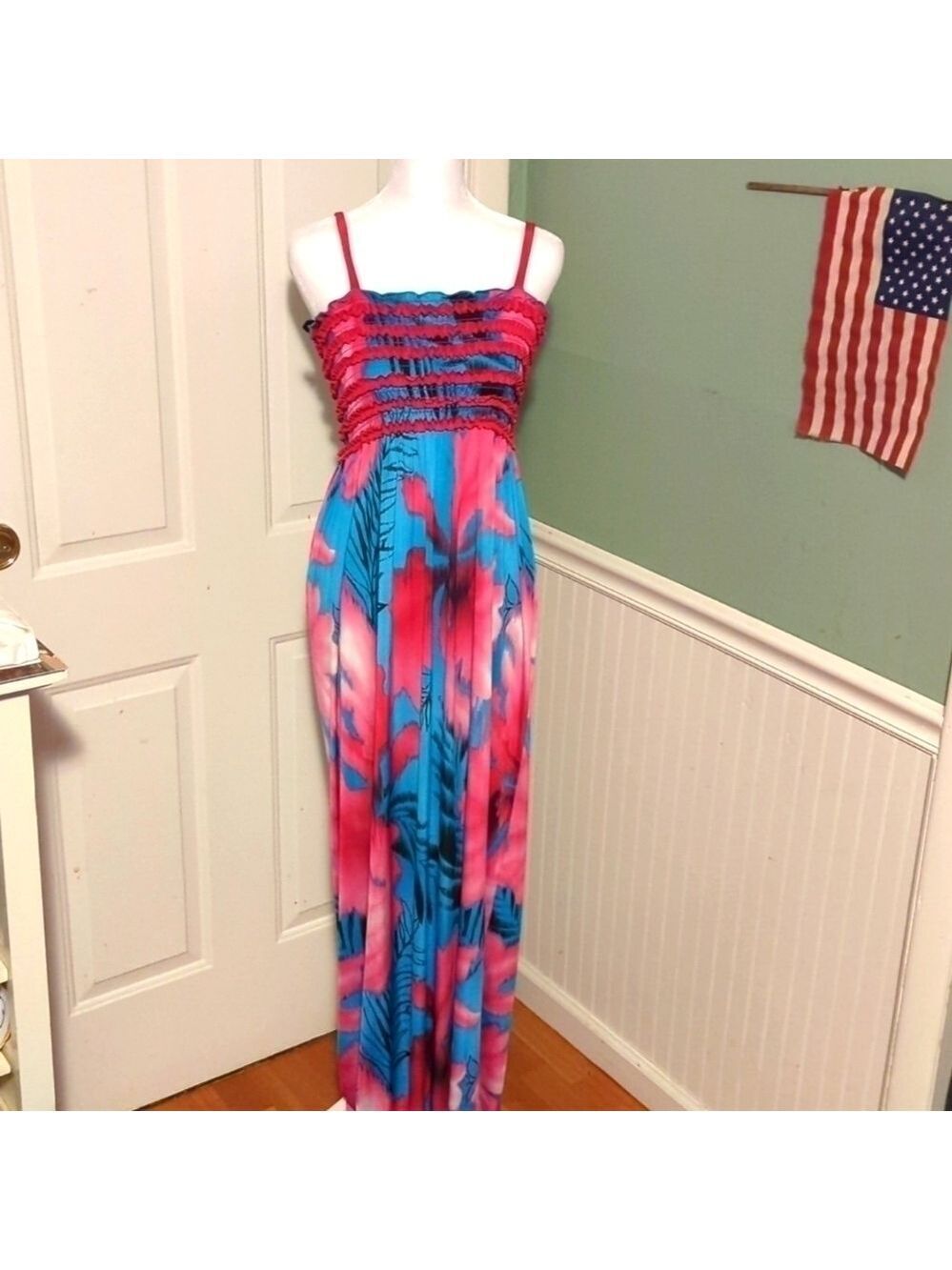 Joyce Leslie Hawaiian Floral Maxi Dress Large Luau Party Summer Cruise Wear